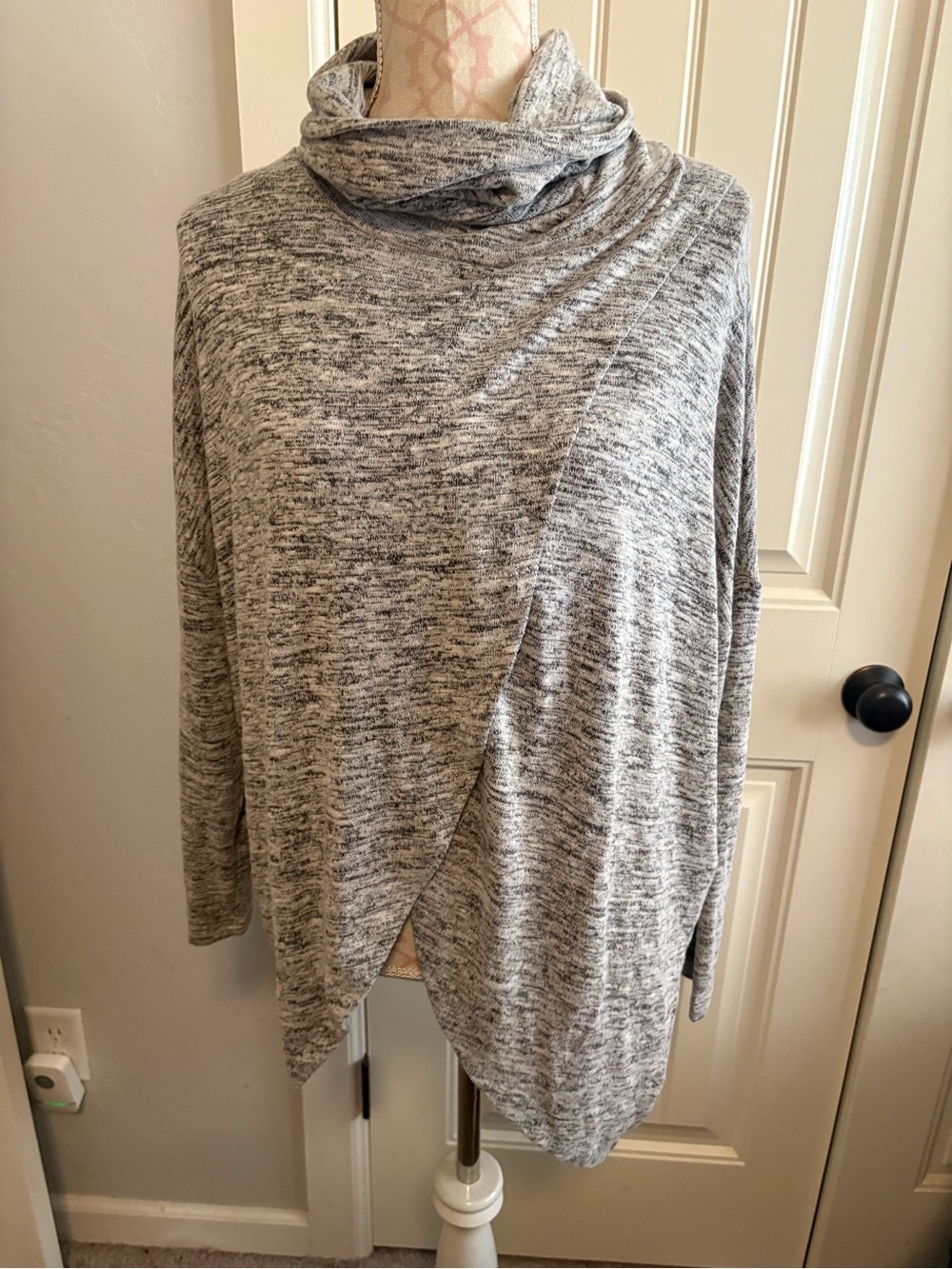 WONDERLAND Gray Marled Cowl Neck Wrap Sweater